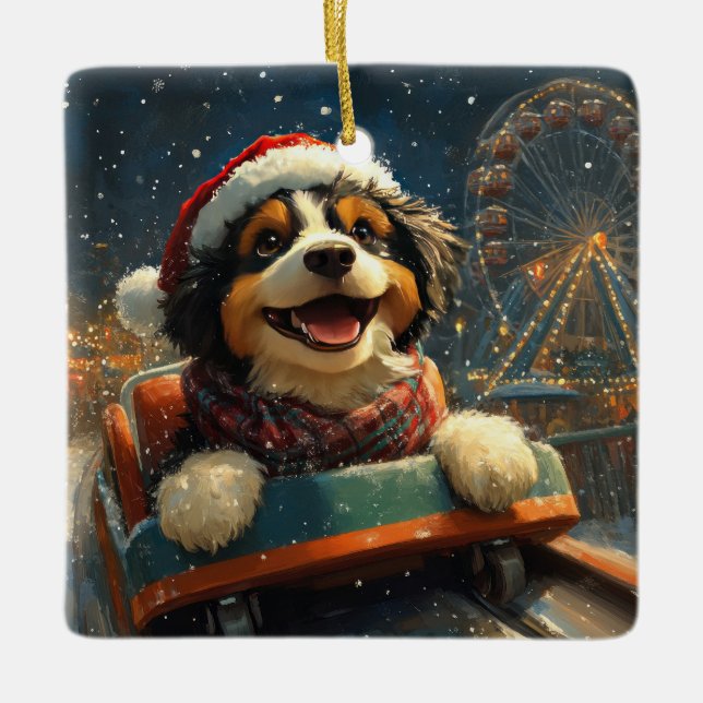 Adorno De Cerámica Bernedoodle Dog Roller Coaster Navidades (Anverso)