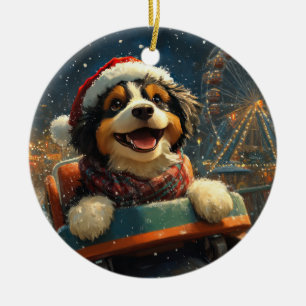 Adorno De Cerámica Bernedoodle Perro Montaña Rusa Navidad 