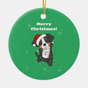 Adorno De Cerámica Bernese Feliz Navidad feliz Navidades Perro Ceram