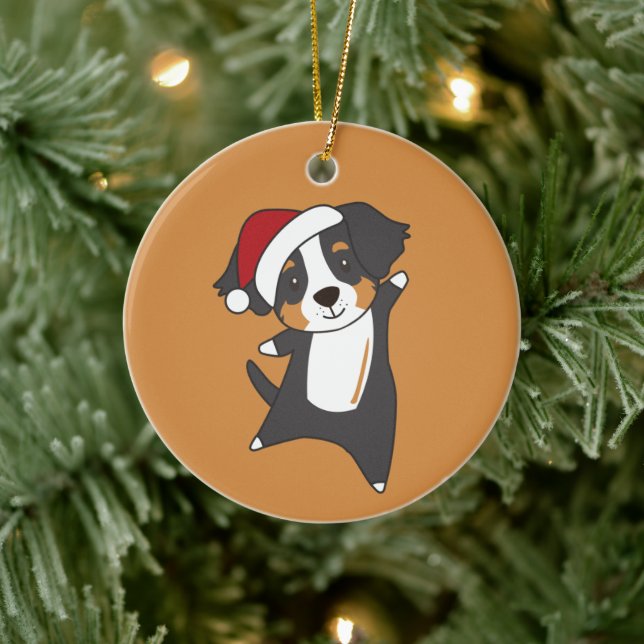 Adorno De Cerámica Bernese Feliz Navidad Navidades felices perros adu (Árbol)