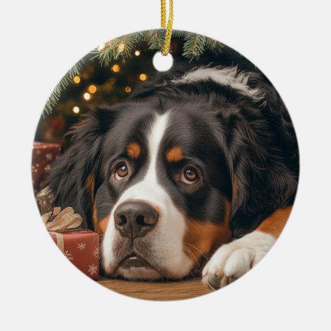 Adorno De Cerámica Bernese Mountain Dog Chrismas (Frente)