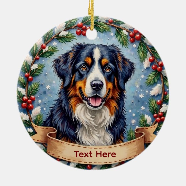 Adorno De Cerámica Bernese Mountain Dog Christmas (Atrás)