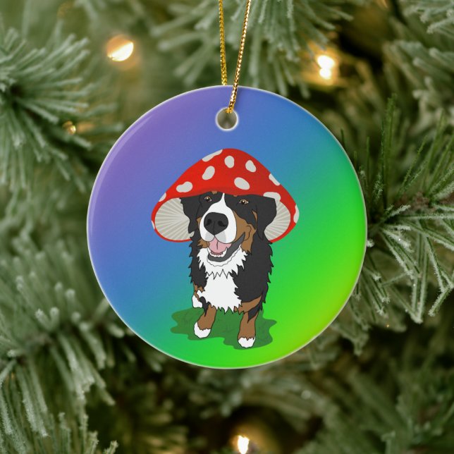 Adorno De Cerámica Bernese Mountain Dog Red Mushroom Cap (Árbol)