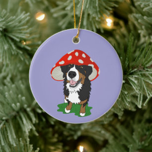 Adorno De Cerámica Bernese Mountain Dog Red Mushroom Cap