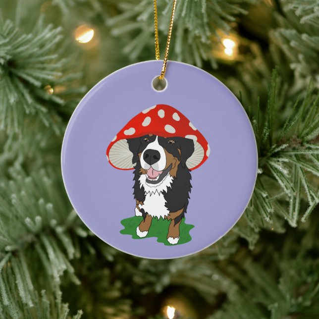 Adorno De Cerámica Bernese Mountain Dog Red Mushroom Cap (Árbol)