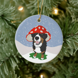 Adorno De Cerámica Bernese Mountain Dog Red Mushroom Cap