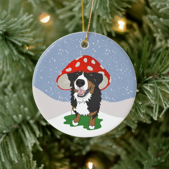 Adorno De Cerámica Bernese Mountain Dog Red Mushroom Cap (Árbol)