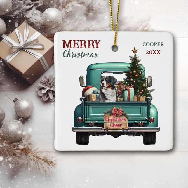 Adorno De Cerámica Bernese Mountain Dog Retro Truck Christmas (Subido por el creador)