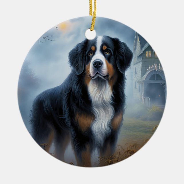 Adorno De Cerámica Bernese Mountain Halloween Scary (Frente)