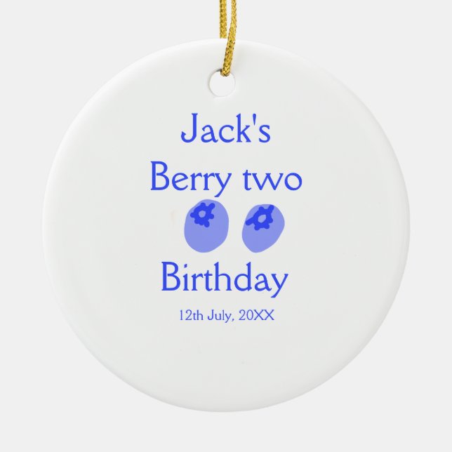 Adorno De Cerámica Berry two birthday blue berry add name date kids r (Frente)
