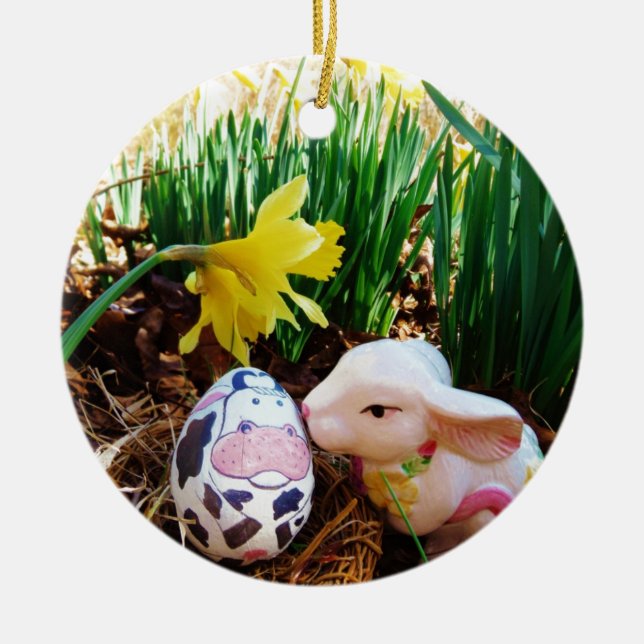 Adorno De Cerámica Besado conejo de Pascua Huevo de vaca (Frente)