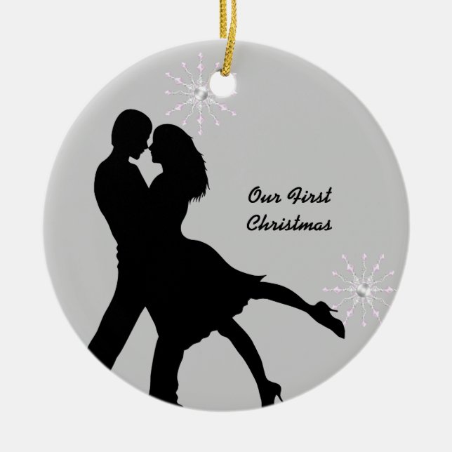 Adorno De Cerámica Besando los pares, casados nuestro primer navidad (Frente)