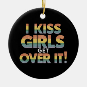 Adorno De Cerámica Beso Chicas Supéralo Divertido Lesbiana Bisexual