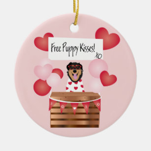 Adorno De Cerámica Besos de cachorro gratis San Valentín rojo perro