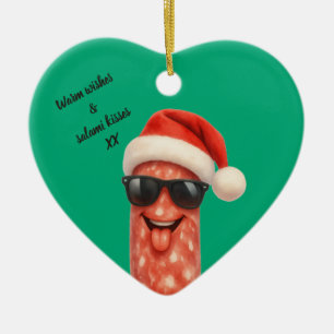 Adorno De Cerámica Besos divertidos de salami de Navidad