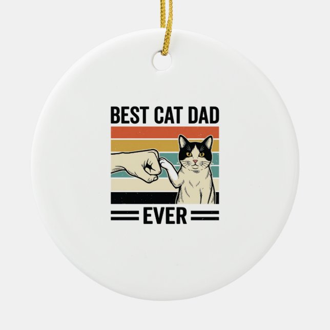 Adorno De Cerámica Best Cat Dad Ever Retro Cat Fist Bump Shirt_1 (Frente)