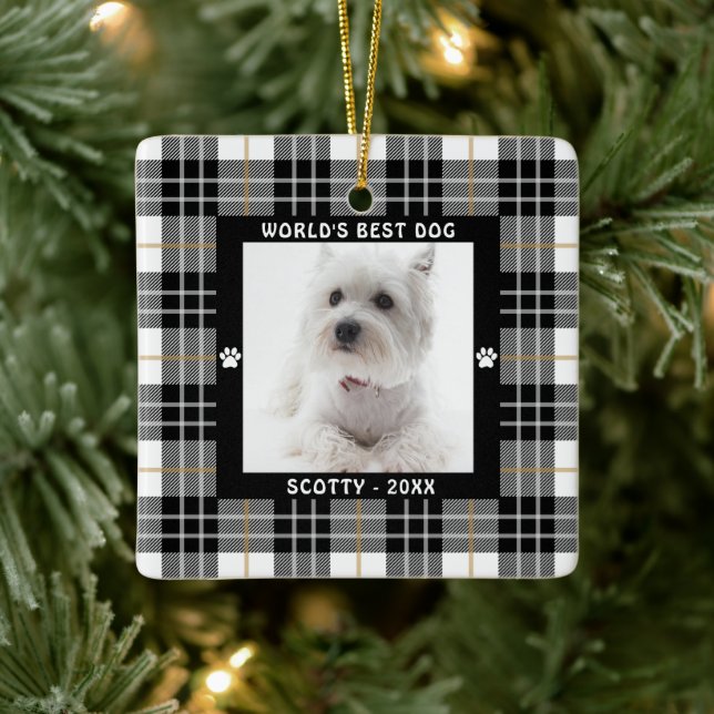 Adorno De Cerámica BEST DOG Black White Tan Plaid (Árbol)