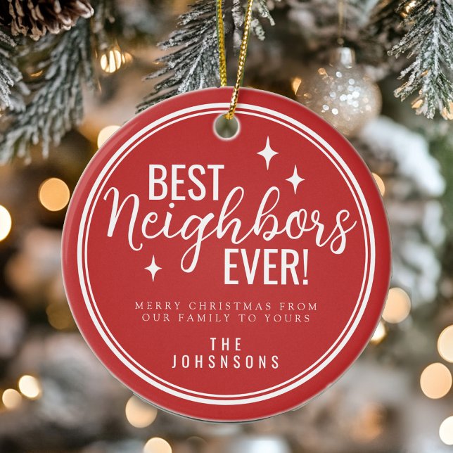 Adorno De Cerámica Best Neighbors Ever Retro Red and White  (Best Neighbors Ever Retro Red and White Ceramic Ornament)
