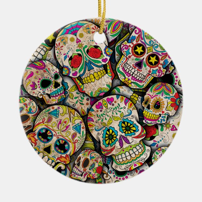Adorno De Cerámica Best Selling Sugar Skull Pattern (Frente)