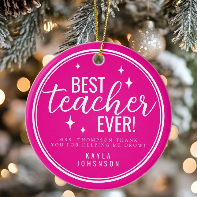 Adorno De Cerámica Best Teacher Ever Pink Script Retro (Best Teacher Ever Pink Script Retro Ceramic Ornament)