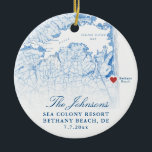 Adorno De Cerámica Bethany Beach DE Map Boda de la Marina Navidades d<br><div class="desc">Conmemorar su Bethany Beach, boda de Delaware con nuestro elegante mapa de la costa azul marino de Delaware personalizado de adorno navideño. Con la foto del boda de la pareja en la parte de atrás, este placer capta maravillosamente el encanto de su día especial. Perfecto para celebrar lugares como The...</div>