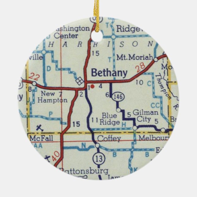Adorno De Cerámica Bethany MO Vintage Map (Atrás)