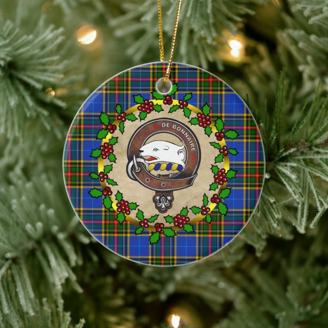 Adorno De Cerámica Bethune Clan Badge & Tartan Personalizado Xmas (Árbol)