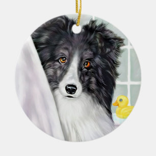 Adorno De Cerámica Bi Black Sheltie Bath