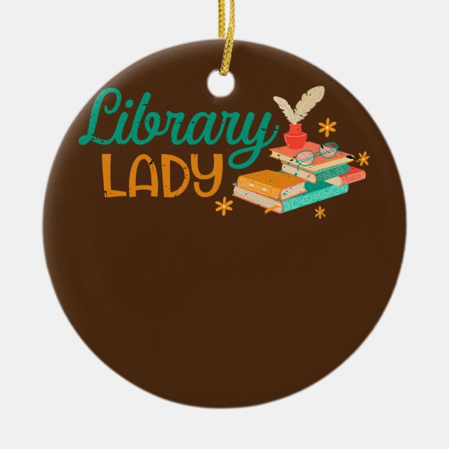 Adorno De Cerámica Biblioteca Lady Librarian Reader Bookish Bookworm (Frente)