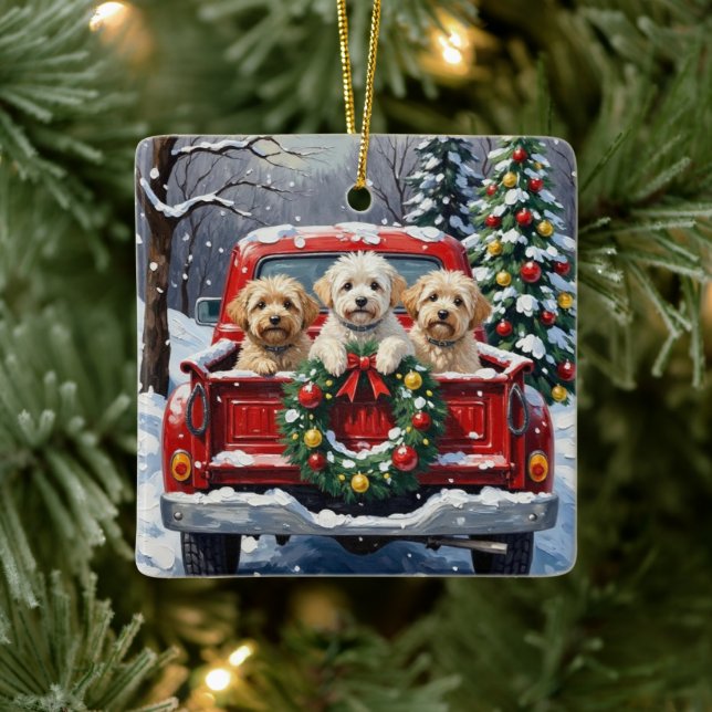 Adorno De Cerámica Bichon Frise Christmas Red Truck Holiday (Árbol)
