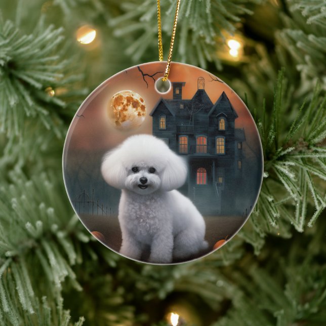 Adorno De Cerámica Bichon Frise Halloween Scary (Árbol)
