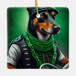 Adorno De Cerámica Bicicleta australiana Kelpie conduciendo San Patri