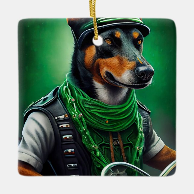 Adorno De Cerámica Bicicleta australiana Kelpie conduciendo San Patri (Anverso)