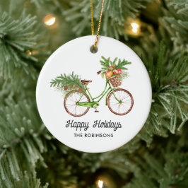 Adorno De Cerámica Bicicleta floral de Navidad en acuarela
