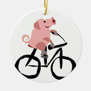 Adorno De Cerámica Bicicleta rosada divertida del montar a caballo