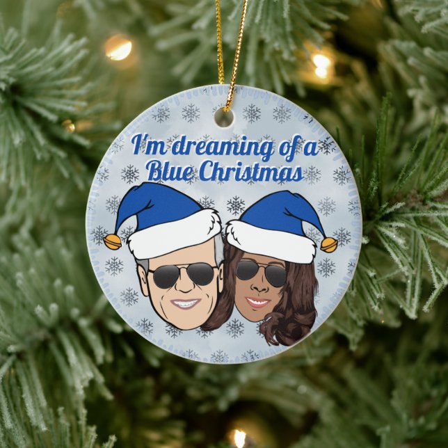 Adorno De Cerámica Biden Harris Elección Navidades Azules Sin Vínculo (Árbol)