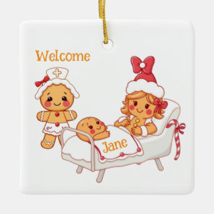 Adorno De Cerámica Bienvenida personalizada Nuevo bebé de Gingerbread
