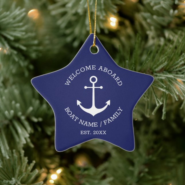 Adorno De Cerámica Bienvenido Aboard personalizado azul marino ancla  (Árbol)