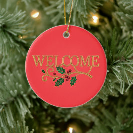 Adorno De Cerámica Bienvenido Navidad holly 