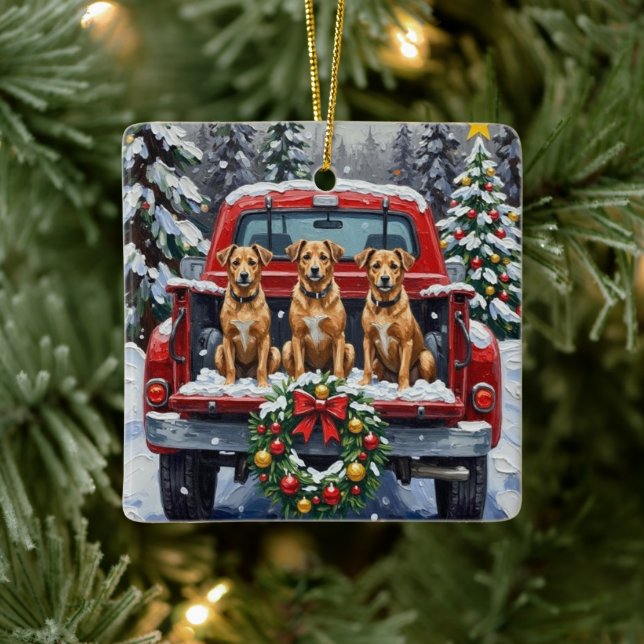 Adorno De Cerámica Biewer Terrier Christmas Red Truck Holiday (Árbol)