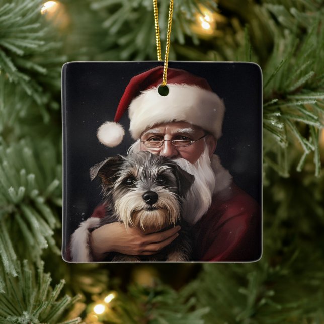 Adorno De Cerámica Biewer Terrier Con Los Navidades De Santa Claus (Árbol)
