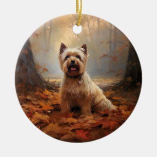 Adorno De Cerámica Biewer Terrier en hojas de otoño caídas Inspira