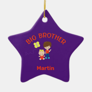 Adorno De Cerámica Big Brother with Baby Sister Big Bro Name Star