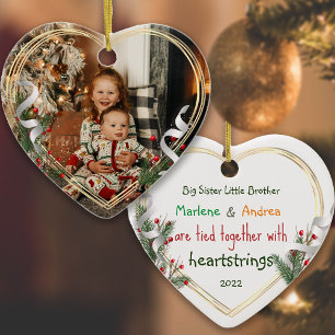 Adorno De Cerámica Big Sister Little Brother Photo Gold Frame Custom 