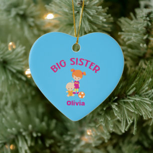 Adorno De Cerámica Big Sister Name with Baby Brother Year Heart Shape