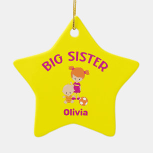 Adorno De Cerámica Big Sister Name with Baby Brother Year Star Custom