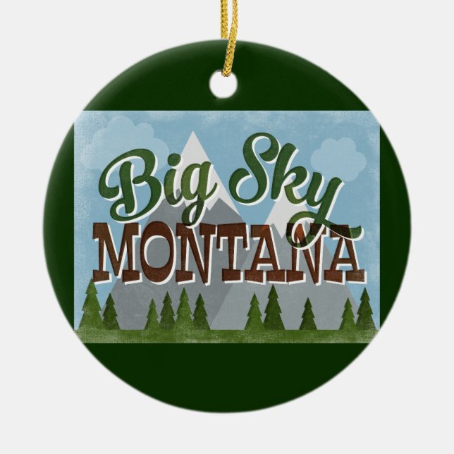 Adorno De Cerámica Big Sky Montana Fun Retro Snowy Mountains (Frente)