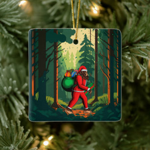 Adorno De Cerámica Bigfoot Santa Claus Bolsa de Regalos