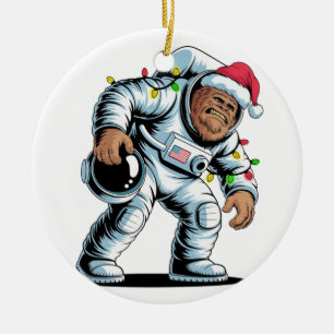 Adorno De Cerámica Bigfoot Sasquatch Astronaut Navidad 2026 Fiesta