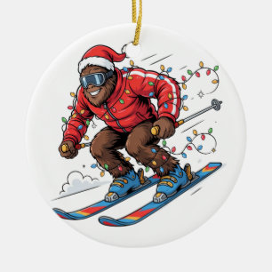Adorno De Cerámica Bigfoot Sasquatch Esquí Navidad 2026 Fiesta